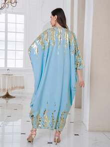 Robe longue maxi ample pour femmes, manches chauve-souris, style moyen-oriental - Bleu azur - Voir 3