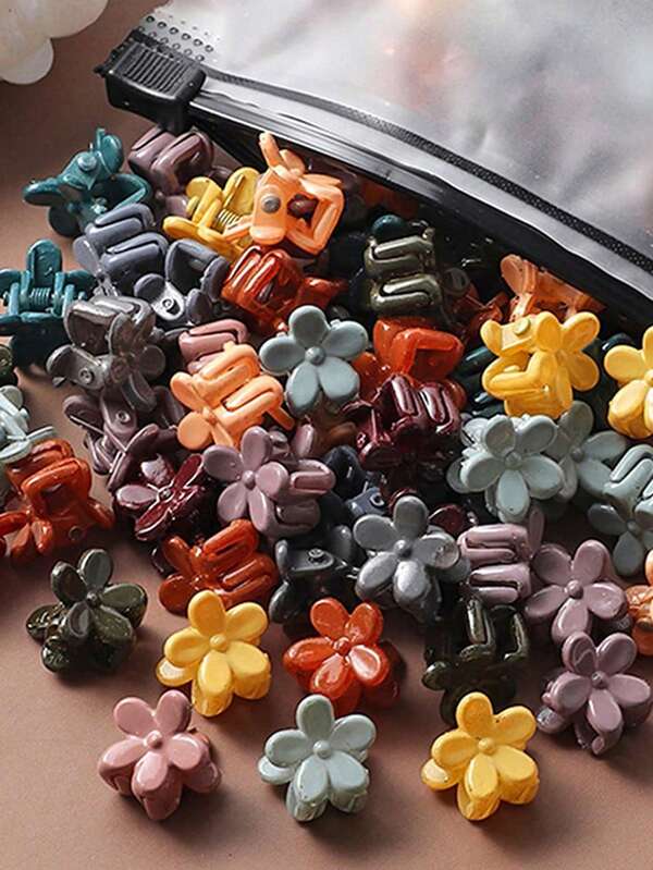 50pcs Korean Minimalist Candy Color Floral Small Hair Clips, Cute Sweet Hair Accessories, Similar To Hyun-A Style Claw Clips Winter Hair Claw