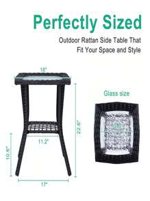 2-Story Outdoor Wicker Glass Top Table With Storage Space And Patio Decor Furniture