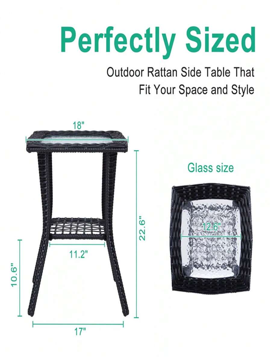 2-Story Outdoor Wicker Glass Top Table With Storage Space And Patio Decor Furniture