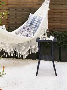 2-Story Outdoor Wicker Glass Top Table With Storage Space And Patio Decor Furniture
