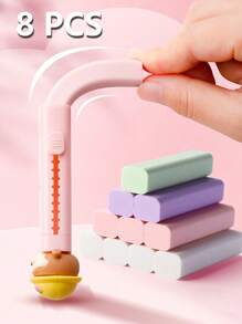 1 Set New Cute Cartoon Push Eraser (With 2 Refills), Push And Pull Debris-Free Eraser, Clean, Students Specifically Designed Eraser, No Traces After Erasing, Creatively Designed Cartoon Appearance, Suitable For Kindergarten, Elementary School Students From 1st To 3rd Grade