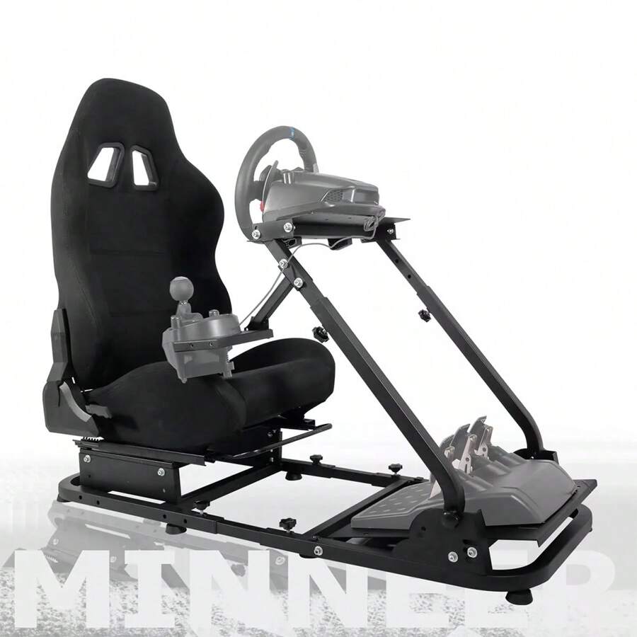 Minneer Racing Wheel Stand Simulator Cockpit With Black Seat Fit G29 G920 G27 Multi-Angle Adjustment Sim Cockpit Racing Wheel,No Steering Wheel,HandBrake - Black - View 1