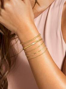 1pc 925 Sterling Silver Stacking Chain Safety Pin Herringbone Bracelet, Fashion Accessory, Gift For Women - Bracelet - View 8
