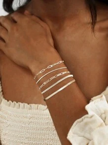 1pc 925 Sterling Silver Stacking Chain Safety Pin Herringbone Bracelet, Fashion Accessory, Gift For Women - Bracelet - View 3