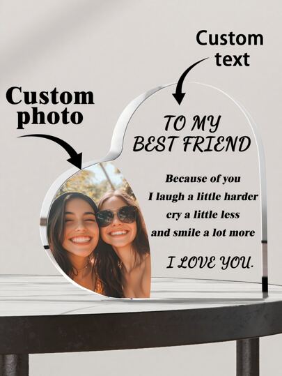 Acrylic Heart-Shaped Plaque Photo Text Customization, Birthday Gift For Friends, Ladies, Mothers And Grandmothers, Desktop Crafts Ornaments., Valentine Day, Valentine Day Decor Stylish, Colorful Custom, Personalized, Unique Ideal Gifts For Her Friends, Youth, School Students, Workers, Youth For Valentine's Day, For Mother's Day, For Birthdays, For Father's Day, For Housewarming School
