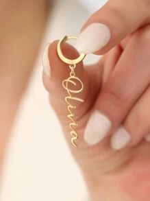 1pc 18K Gold Stainless Steel Jewelry, Personalized Name Earrings, Custom Earrings With Name 925 Silver, 18K Gold Plated, Birthday Gift, Friendship Earrings, Christmas, Comes With An Exquisite Gift Box As A Mother's Day Gift For Daily Dressing - Gold - View 4