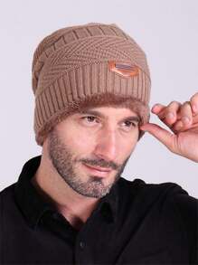 1pc Men's Beanie Hat, Thick Ear Protection Knitted Cap, Suitable For Outdoor Cycling In Autumn And Winter, Ideal Gift Choice, Fit For Slim People