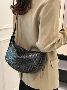 Women Crescent Crossbody Shoulder Bag Dumpling Half Moon Hobo Handbag - Black - View 3