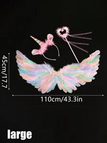 3 件/套人造羽毛白色天使和黑色天使翅膀、头带和魔杖角色扮演道具套装，适合舞台表演、时尚摄影和装扮派对，男女通用万圣节天使光环舞会 - 彩色 - 查看 23