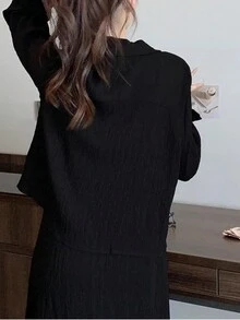 Bộ đầm yếm kiểu Pháp thanh lịch kèm áo khoác cardigan, đầm vest ôm dáng che khuyết điểm, thích hợp cho mùa hè, màu đen, thanh lịch dành cho nữ. - màu đen - Xem 4