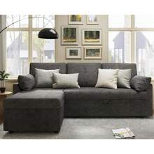 Sofa Bed, Sofa Sleeper With Storage Chaise, L Shape Pull Out Couch Bed, Oversized Sofas For Living Room-Grey Linen - 灰色 - 查看 5