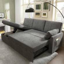 Sofa Bed, Sofa Sleeper With Storage Chaise, L Shape Pull Out Couch Bed, Oversized Sofas For Living Room-Grey Linen - 灰色 - 查看 1