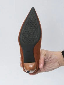 2023 年新款尖头高跟鞋，不疲劳专业通勤优质绒面革百搭低帮女式高跟鞋，性感 - 棕色 - 查看 6