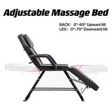 Bàn massage spa 3 phần với ghế thủy lực, ghế xăm điều chỉnh được 73 inch, giường nối mi thẩm mỹ có tựa đầu tháo rời, ghế salon, giường chăm sóc da mặt cho thợ làm tóc, thiết bị massage, giường nối mi, giường massage, thiết bị salon, giường làm đẹp, nội thất salon, bàn nối mi - màu đen - Xem 4