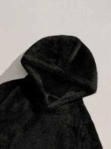 Reversible Fleece Hooded Loose Sweatshirt For Men, Casual And Warm Pullover Top For Fall And Winter, Long Sleeve Top - Black - View 3