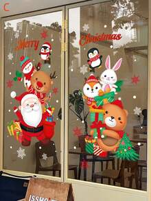 1 件圣诞节节日装饰用品静电贴窗玻璃门贴纸圣诞老人、雪人、驯鹿 - 彩色 - 查看 5