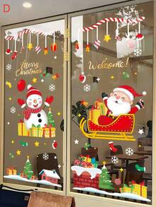 1 件圣诞节节日装饰用品静电贴窗玻璃门贴纸圣诞老人、雪人、驯鹿 - 彩色 - 查看 6