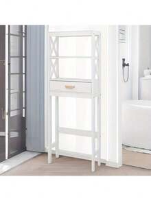 1 gabinete de almacenamiento externo blanco para inodoro con 1 cajón y 2 estantes, resistente y duradero, fácil de ensamblar, estilo moderno adecuado para baños