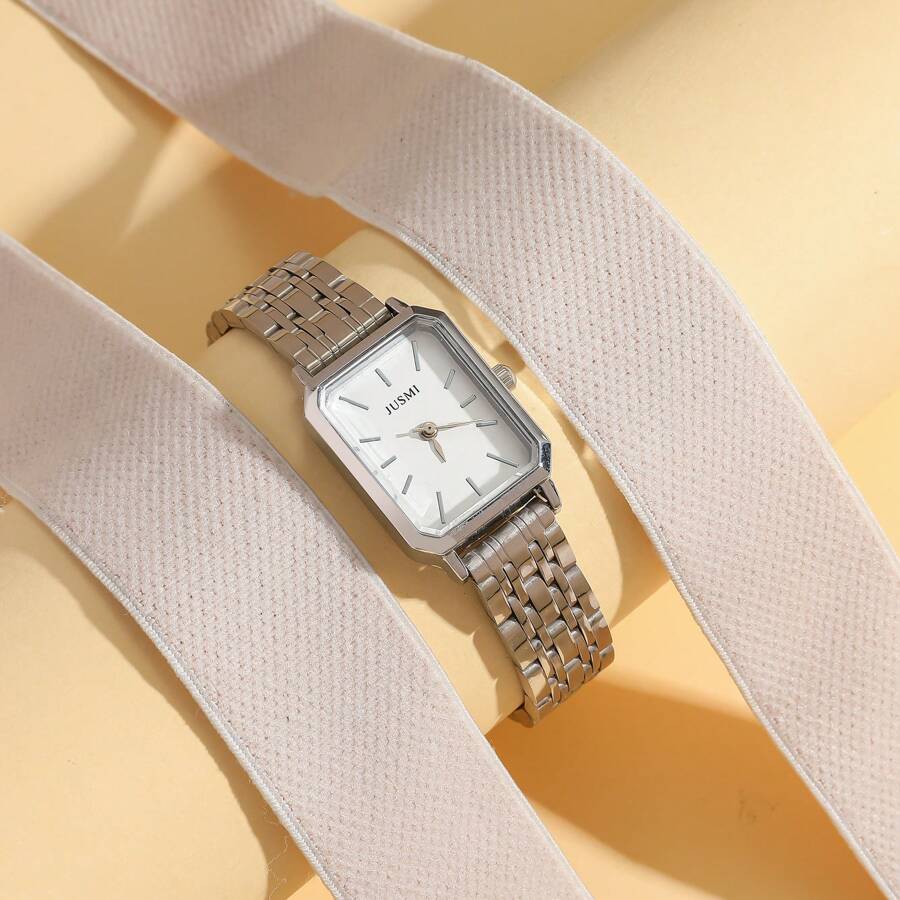 1 件女士时尚石英表，简约方形表盘，优质镀金，不锈钢表带，适合生日、周年纪念、万圣节、年终促销、光棍节礼物 - 白色 - 查看 1