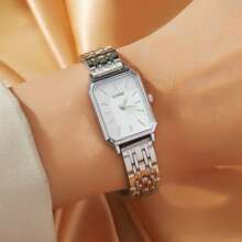 1 件女士时尚石英表，简约方形表盘，优质镀金，不锈钢表带，适合生日、周年纪念、万圣节、年终促销、光棍节礼物 - 白色 - 查看 5