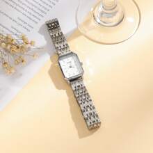 1 件女士时尚石英表，简约方形表盘，优质镀金，不锈钢表带，适合生日、周年纪念、万圣节、年终促销、光棍节礼物 - 白色 - 查看 3