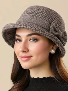Mũ xô dày ấm áp thời trang dành cho nữ, trang trí nơ, nhẹ, thoải mái, chống gió, thường ngày - Nhiều màu - Xem 3