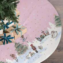 1pc Pink Ballerina Print Christmas Tree Skirt, 48 Inch, Made Of Polyester With Tie Closure, Suitable For Indoor & Outdoor Holiday And Party Decoration,Christmas