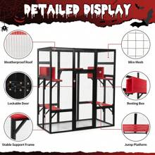 Catio de madera espacioso de 70 pulgadas para gatos al aire libre con perchas y condominios, jaula para gatos interior con techo impermeable, 7 plataformas y 2 cajas de descanso, resistente a rayos UV (gris/naranja/gótico) - Multicolor - Ver 2