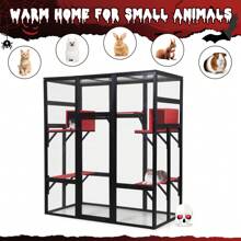 Catio de madera espacioso de 70 pulgadas para gatos al aire libre con perchas y condominios, jaula para gatos interior con techo impermeable, 7 plataformas y 2 cajas de descanso, resistente a rayos UV (gris/naranja/gótico) - Multicolor - Ver 9