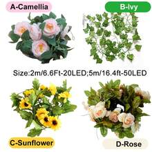 Artificial Rose Vine Fake Flower Garland Fake Silk Rose Hanging Vine For Wedding Party Background Arch Garden Background Decoration,Proposal, Wedding, Party Decoration(4 Style, Solar/Battery Powered, Not Including Battery) - Multicolor - View 3