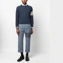 Thom Browne Donegal Twist Cable 4-Bar Classic Crewneck Knit Top Blue