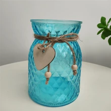 1pc Glass Vase With Wooden Hearts And Rope Modern Clear Textured Flower Vase Home Decor Centerpiece Table Decor Vase (Flowers Not Included) Gifts Birthday Graduation Back To School Room Decor School Supplies