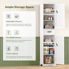 Tall Storage Cabinet, Bathroom Cabinet With 6 Shelves & Drawer, Narrow Storage Cabinet With Ajustable Shelves, Tall Cabinet For Living Room, Home Office