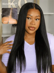 UNICE Hair 5x5 Thin HD BlendAway Lace Closure Glueless Yaki Straight Wig Pre Plucked Pre Cut HD Lace Closure Wigs Yaki Straight Human Hair Closure Wig Bleached Knots Match All Skin Tones 180% Density - SNatural - Xem 2