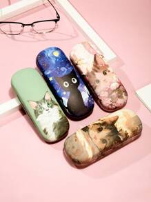 1pc Cute Leaf Print Glasses Case Fashion PU Leather Sunglasses Glasses Box Cover Portable Eyeglasses Case Holder Pink - Multicolor - View 4