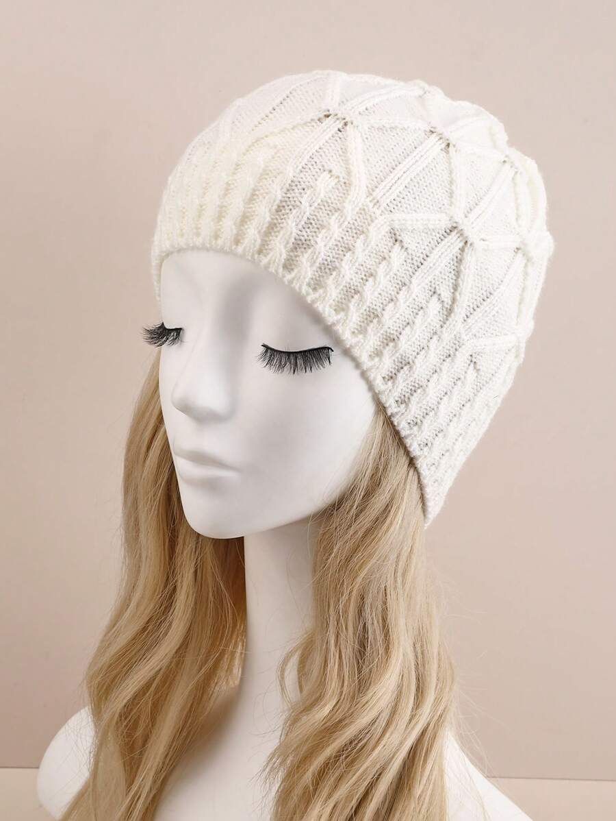 1 件男女通用编织针织无檐便帽，时尚保暖滑雪帽万圣节冬季秋季 - 白色 - 查看 1