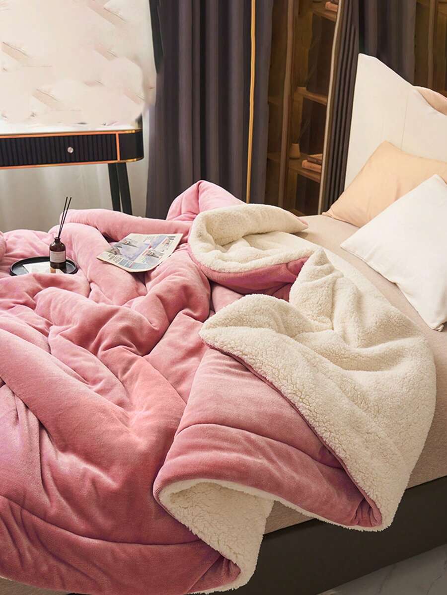 1 件牛奶绒羊毛毯，双层柔软舒适，适用于卧室、客房（无填充物） - 粉色 - 查看 1