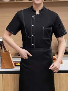 1pc Chef Uniform, Short Sleeve, Catering Restaurant Chef Work Wear - Black - View 5