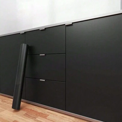 1PC Matte Black Peel And Stick Wallpaper Self-Adhesive And Removable Vinyl Wallpaper Waterproof And Oil Proof Contact Paper For Cabinets Countertops Wall Covering
