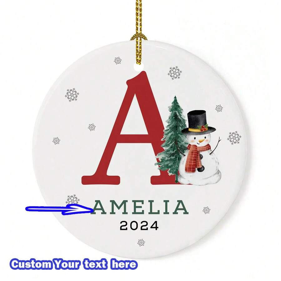 1pc Customizable Christmas Ornament - Personalized 26 Letter Alphabet Name - Festive Decoration, Customize Name Text, Christmas Gift For Yourself, Friends, Girlfriend, 8*8cm Round Ball Ornament,Christmas