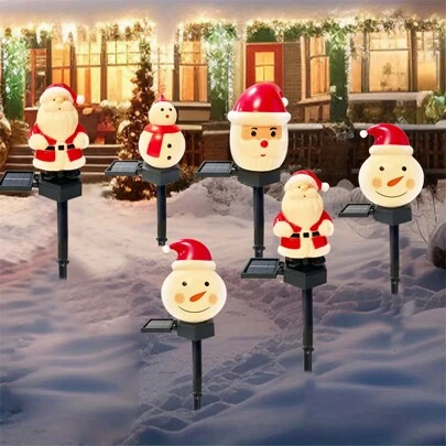 1 件装圣诞老人和雪人防水景观桩灯太阳能供电适用于家庭花园草坪通道前门雪原露台小径圣诞装饰（4 种款式可选；暖白色），圣诞装饰户外圣诞灯卧室装饰家居装饰派对装饰节日圣诞礼物感恩节圣诞树装饰饰品