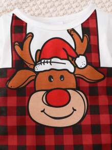 BrownBark 男宝宝可爱舒适圣诞小鹿格子印花长袖连体衣带帽子两件套 - 紅色 - 查看 4