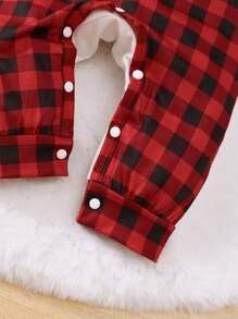 BrownBark 男宝宝可爱舒适圣诞小鹿格子印花长袖连体衣带帽子两件套 - 紅色 - 查看 6