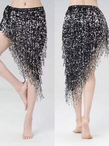 1pc Boho Belly Dance Waist Chain Tassel Waist Wrap Skirt, Dancer Waist Belt Sequin Waistband, Suitable For Festival Dance Performances Summer