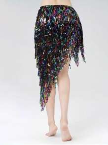 1pc Boho Belly Dance Waist Chain Tassel Waist Wrap Skirt, Dancer Waist Belt Sequin Waistband, Suitable For Festival Dance Performances Summer