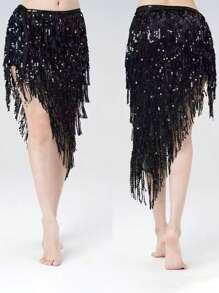 1pc Boho Belly Dance Waist Chain Tassel Waist Wrap Skirt, Dancer Waist Belt Sequin Waistband, Suitable For Festival Dance Performances Summer