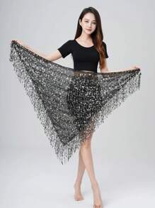 1pc Boho Belly Dance Waist Chain Tassel Waist Wrap Skirt, Dancer Waist Belt Sequin Waistband, Suitable For Festival Dance Performances Summer