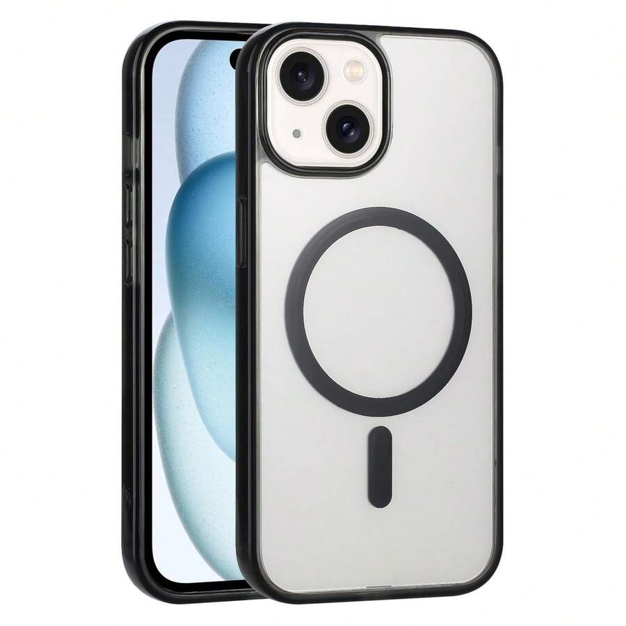 Modes Wireless For IPhone 15 Plus 6.7 Matte Chrome Edge Camera Cover Magnetic Mount Holder Magsafe Wireless Charging Hybrid Case - 黑色 - 查看 1