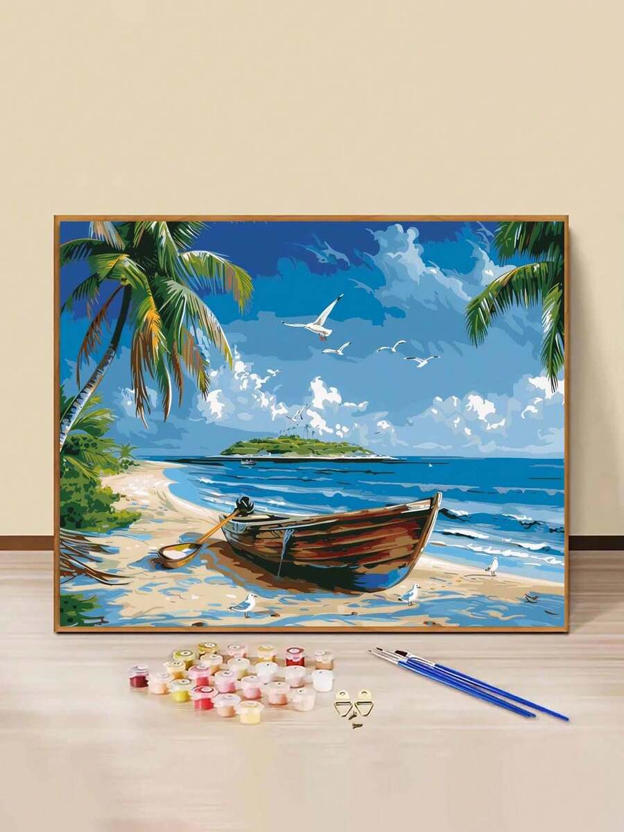 1 Bộ dụng cụ vẽ tranh số theo chủ đề đảo tự làm, Tranh sơn dầu được tạo ra tỉ mỉ để thể hiện cá tính của bạn, tô màu cho không gian của bạn, 40*50CM - Xanh đậm - Xem 1